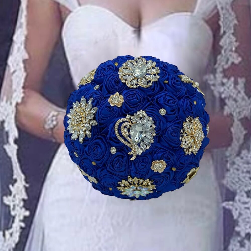 Handmade Royal Blue Wedding Bridal Bouquet Flowers